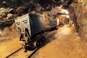 38777507 - mining cart in silver, gold, copper mine